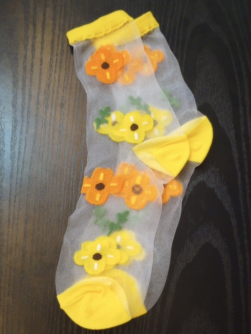 Yellow and Orange Floral Sheer Summer Breathable Mid-calf Socks